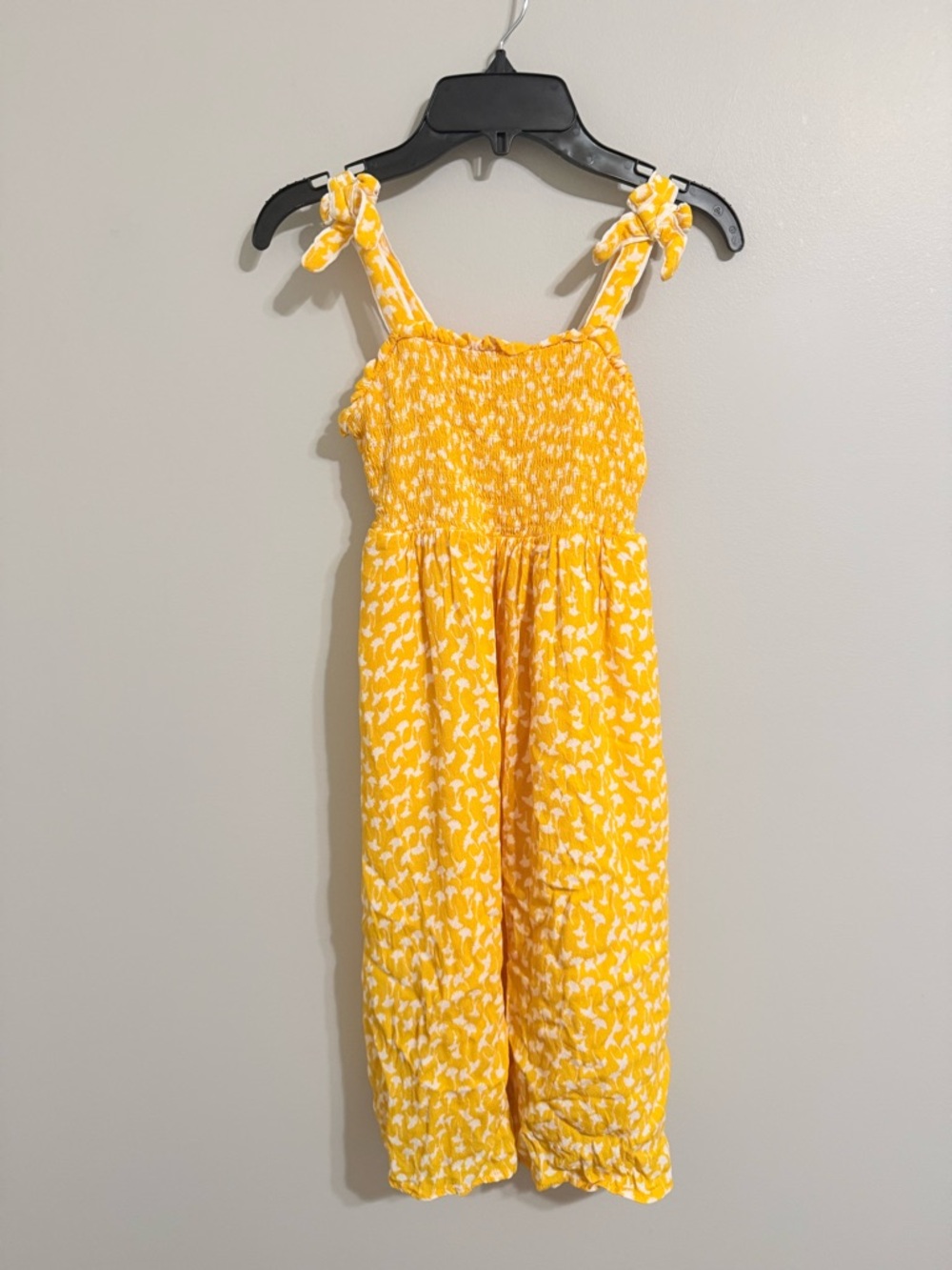 Diane Von Furstenberg Yellow Printed Smocked Dress with Tie Straps